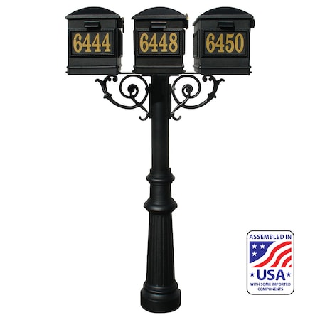 Qualarc The Hanford TRIPLE mailbox post system w/Scroll Supports HPWS3-US-800-LM